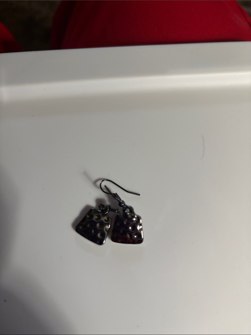 Hammered Metal Dangle Earrings - Dark Silver Tone
